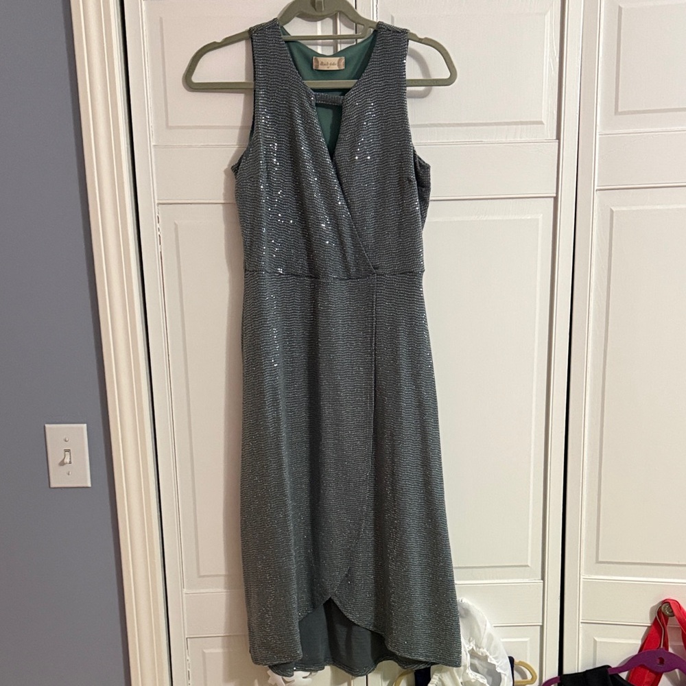 Altar'd State Shimmering Silver High Low Dress